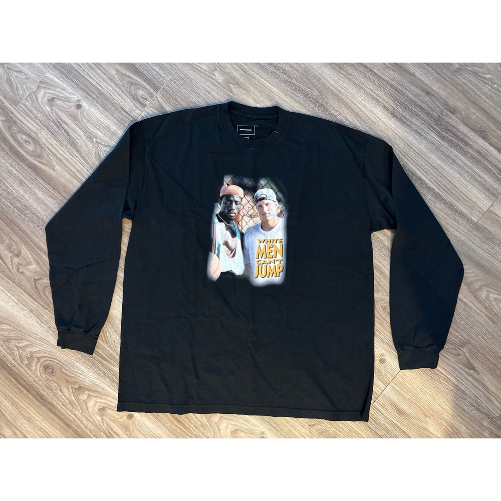 Dumbgood White Men Cant Jump Long Sleeve Graphic T-Shirt Black XXL Movie Quote